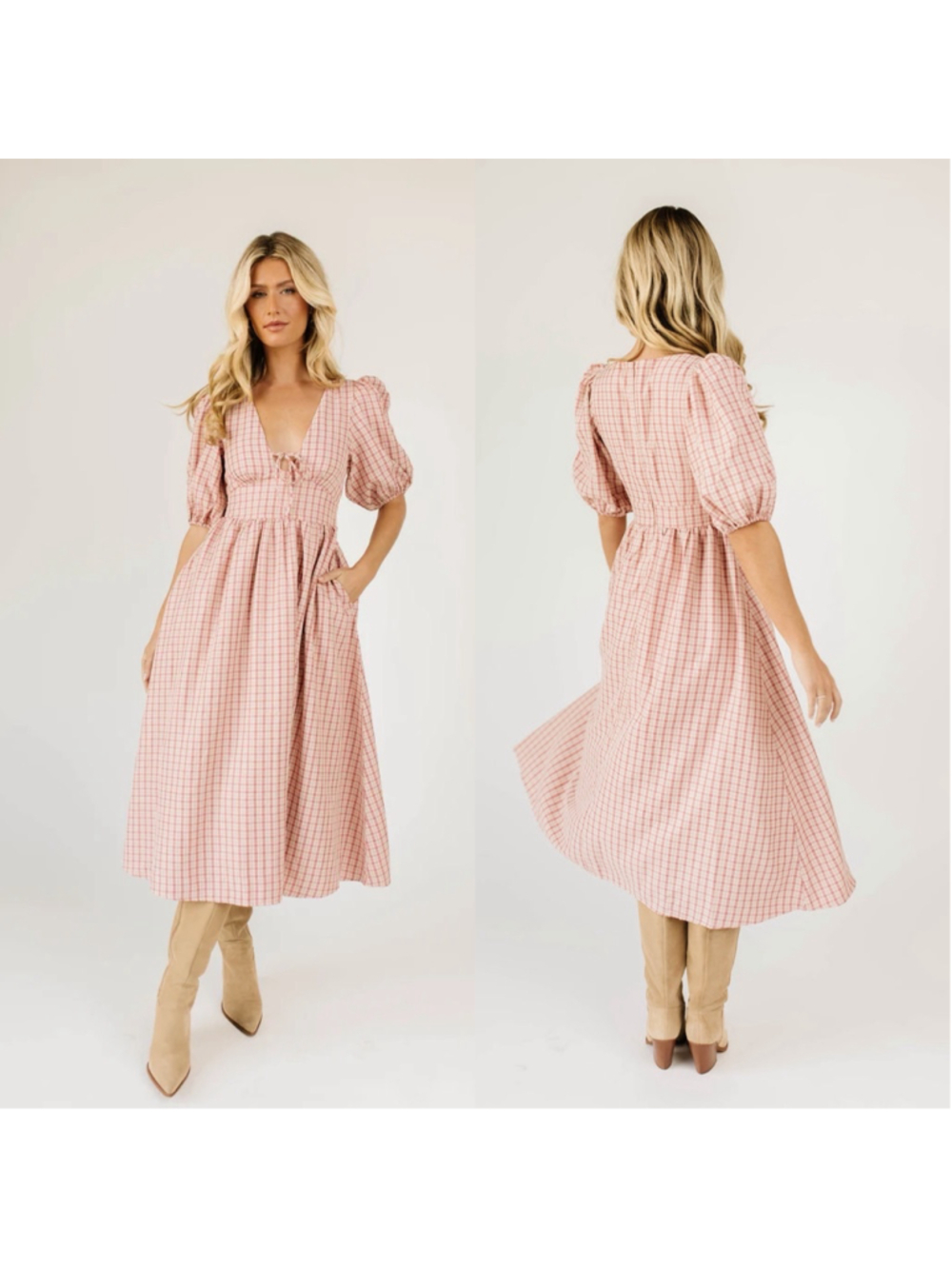 ZOCO ADELINE MIDI DRESS PINK PLAID sz XS